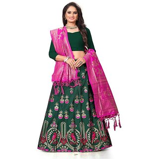 Premium Women Indian Heritage Leheriya Banarasi Silk Semi-stitched Lehenga Choli 2025 at ShopCir