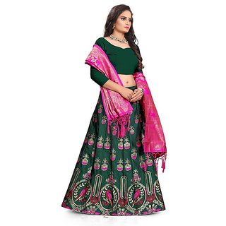 Premium Women Indian Heritage Leheriya Banarasi Silk Semi-stitched Lehenga Choli 2025 at ShopCir