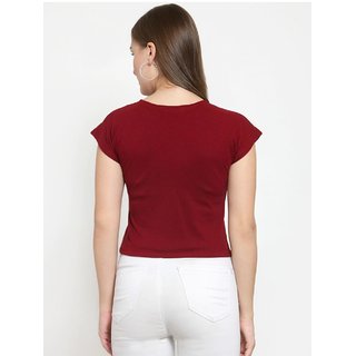Vivient Women Maroon Meow Printed Crop Top