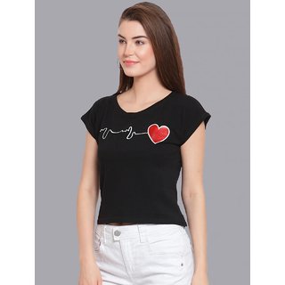 Vivient Women Black Heart Beat Printed Crop Top
