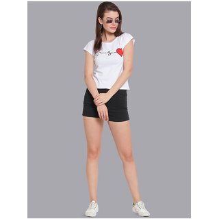 Vivient Women White Heart Beat Printed Crop Top