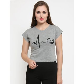 Vivient Women Grey Heart Beat Printed Crop Top