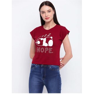 Vivient Women Maroon Pink Nope Printed Crop Top