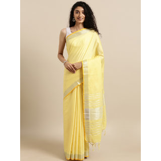 Meia Yellow Solid Angolla Linen Blend Saree - Sarees | Buy online on ZillyBuy