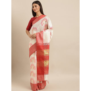Meia White & Red Silk Blend Floral Printed Bhagalpuri Saree - Sarees | Buy online on ZillyBuy