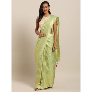 Meia Green & Gold-Toned Silk Blend Woven Design Baluchari Saree - Sarees | Buy online on ZillyBuy