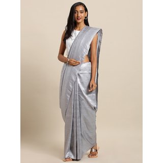 Meia Grey & Silver-Toned Silk Blend Woven Design Baluchari Saree - Sarees | Buy online on ZillyBuy