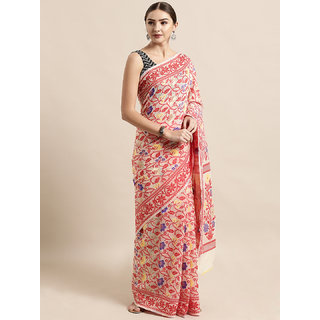 Meia Cream-Coloured & Red Silk Cotton Woven Design Jamdani Saree - Sarees | Buy online on ZillyBuy