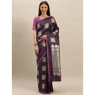 Meia Burgundy & Beige Silk Blend Embroidered Kanjeevaram Saree - Sarees | Buy online on ZillyBuy
