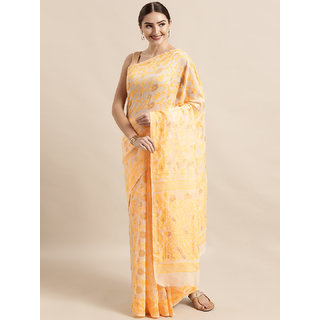 Meia Cream-Coloured & Yellow Silk Cotton Woven Design Jamdani Saree - Sarees | Buy online on ZillyBuy