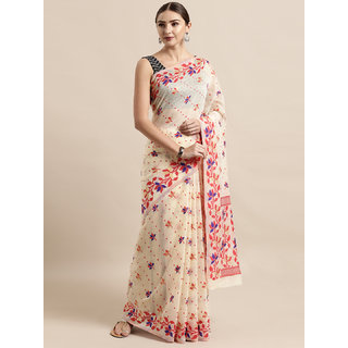 Meia Cream-Coloured & Red Silk Cotton Woven Design Jamdani Saree - Sarees | Buy online on ZillyBuy