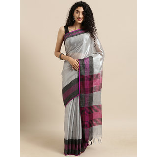 Meia Grey Solid Tissue Linen Saree - Sarees | Buy online on ZillyBuy