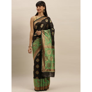 Meia Black & Green Silk Blend Embroidered Banarasi Saree - Sarees | Buy online on ZillyBuy