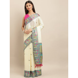 Meia Yellow & Grey Jute Silk Printed Paithani Saree - Sarees | Buy online on ZillyBuy