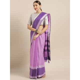 Meia Purple Solid Linen Blend Saree - Sarees | Buy online on ZillyBuy