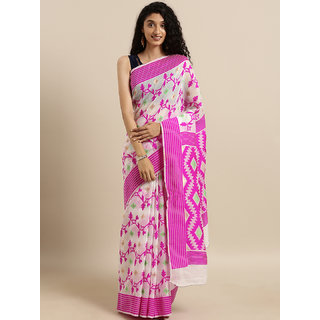 Meia White & Pink Silk Cotton Woven Design Jamdani Saree - Sarees | Buy online on ZillyBuy