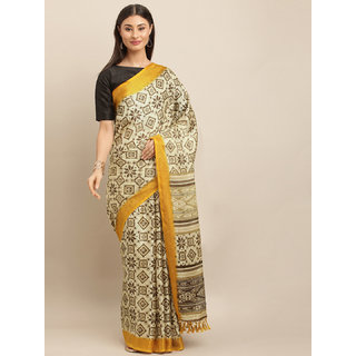 Meia Beige & Brown Jute Silk Printed Patola Saree - Sarees | Buy online on ZillyBuy