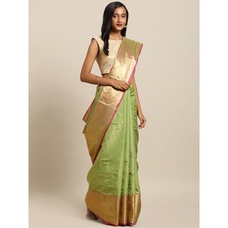 Meia Lime Green & Pink Silk Blend Checked Kanjeevaram Saree - Sarees | Buy online on ZillyBuy