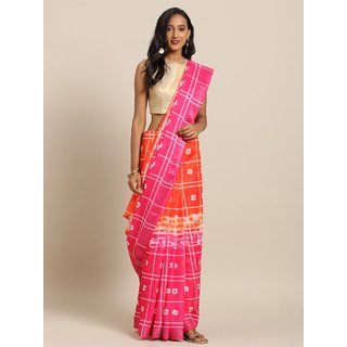 Meia Orange & Pink Linen Blend Printed Bandhani Saree - Sarees | Buy online on ZillyBuy