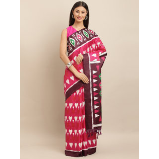 Meia Magenta & White Linen Blend Printed Ikat Saree - Sarees | Buy online on ZillyBuy