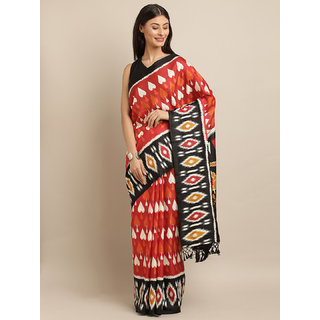 Meia Red & Black Linen Blend Printed Ikat Saree - Sarees | Buy online on ZillyBuy