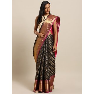 Meia Black & Pink Silk Blend Woven Design Wedding Kanjeevaram Saree - Sarees | Buy online on ZillyBuy