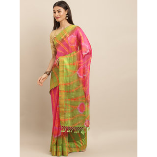 Meia Pink & Green Silk Blend Printed Bandhani Saree - Sarees | Buy online on ZillyBuy