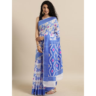 Meia White & Blue Silk Cotton Woven Design Jamdani Saree - Sarees | Buy online on ZillyBuy