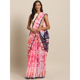 Meia Pink & White Linen Blend Dyed Ikat Saree - Sarees | Buy online on ZillyBuy