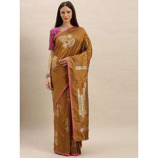 Meia Mustard Yellow & Gold-Toned Silk Blend Woven Design Kanjeevaram Saree - Sarees | Buy online on ZillyBuy