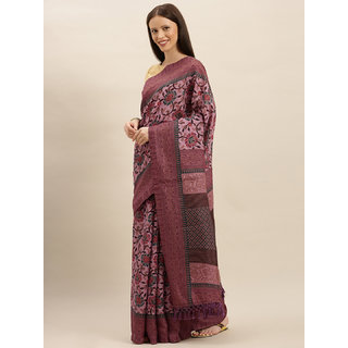 Meia Pink & Brown Silk Blend Printed Saree - Sarees | Buy online on ZillyBuy