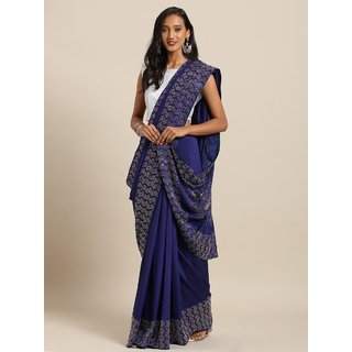 Meia Navy Blue Embellished Border Poly Silk Saree - Sarees | Buy online on ZillyBuy
