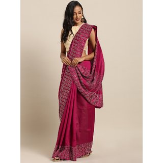Meia Burgundy Solid Poly Silk Embellished Saree - Sarees | Buy online on ZillyBuy