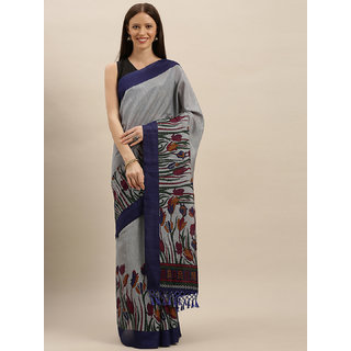 Meia Blue Printed Silk Blend Saree - Sarees | Buy online on ZillyBuy