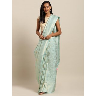 Meia Sea Green & Gold-Toned Silk Blend Woven Design Baluchari Saree - Sarees | Buy online on ZillyBuy