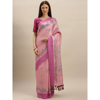 Meia Pink Jute Silk Printed Ikat Saree - Sarees | Buy online on ZillyBuy