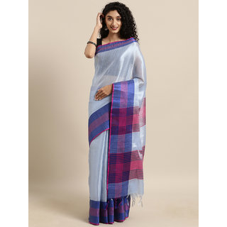 Meia Blue Solid Tissue Linen Saree - Sarees | Buy online on ZillyBuy