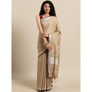 Meia Brown Solid Linen Blend Saree - Sarees | Buy online on ZillyBuy
