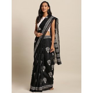 Meia Black & White Cotton Blend Printed Dabu Saree - Sarees | Buy online on ZillyBuy