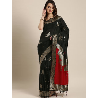 Meia Black & Gold-Toned Silk Blend Woven Design Banarasi Saree - Sarees | Buy online on ZillyBuy