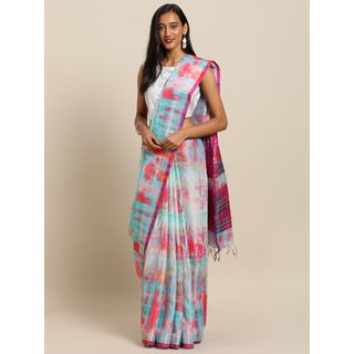 Meia Sea Green & Pink Linen Blend Printed Saree - Sarees | Buy online on ZillyBuy