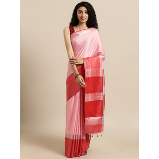 Meia Pink & Red Linen Blend Solid Saree - Sarees | Buy online on ZillyBuy