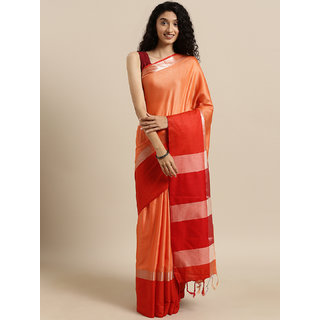 Meia Orange Linen Blend Solid Saree - Sarees | Buy online on ZillyBuy