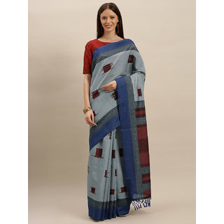 Meia Blue & Maroon Silk Blend Printed Saree - Sarees | Buy online on ZillyBuy