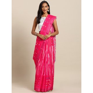 Meia Pink & White Linen Blend Ikat Shibori Printed Bandhani Saree - Sarees | Buy online on ZillyBuy