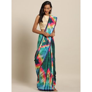 Meia Multicoloured Linen Blend Dyed Ikat Saree - Sarees | Buy online on ZillyBuy