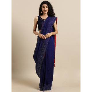 Meia Navy Blue Solid Poly Silk Saree With Embellished Border - Sarees | Buy online on ZillyBuy