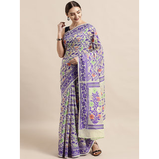 Meia Off-White & Purple Silk Cotton Woven Design Jamdani Saree - Sarees | Buy online on ZillyBuy