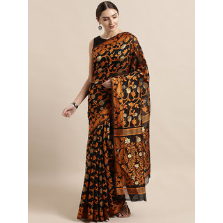 Meia Black & Orange Silk Cotton Woven Design Jamdani Saree - Sarees | Buy online on ZillyBuy