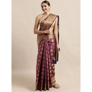 Meia Burgundy Silk Blend Woven Design Banarasi Saree - Sarees | Buy online on ZillyBuy